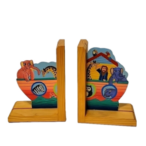 𝅺adorable handcrafted Noah's Ark bookends, Vintage 2010, vibrant child's room